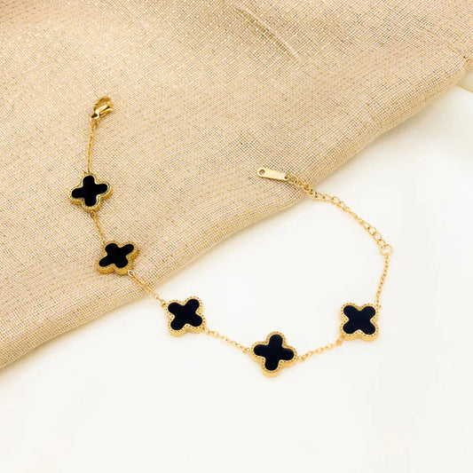 Elegant Black & White Double Sided Clover Bracelet –